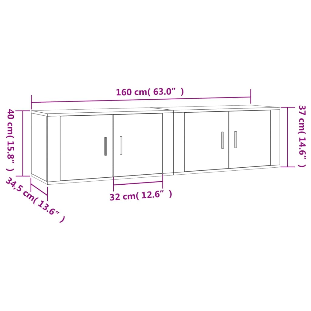 vidaXL Stenska TV omarica 2 kosa betonsko siva 80x34,5x40 cm