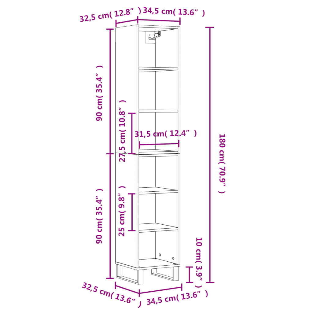 vidaXL Visoka omara betonsko siva 34,5x32,5x180 cm inženirski les