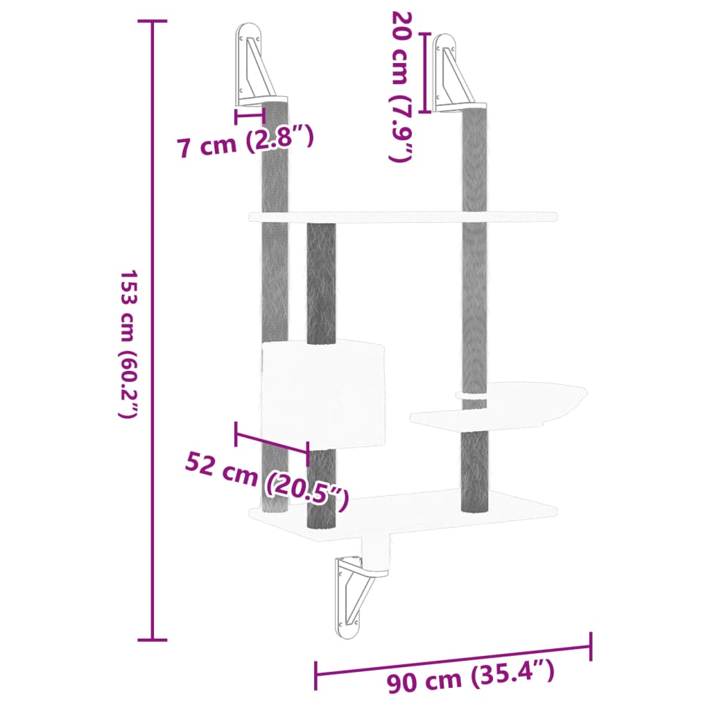 vidaXL Stensko mačje drevo s praskalnikom temno sivo 153 cm