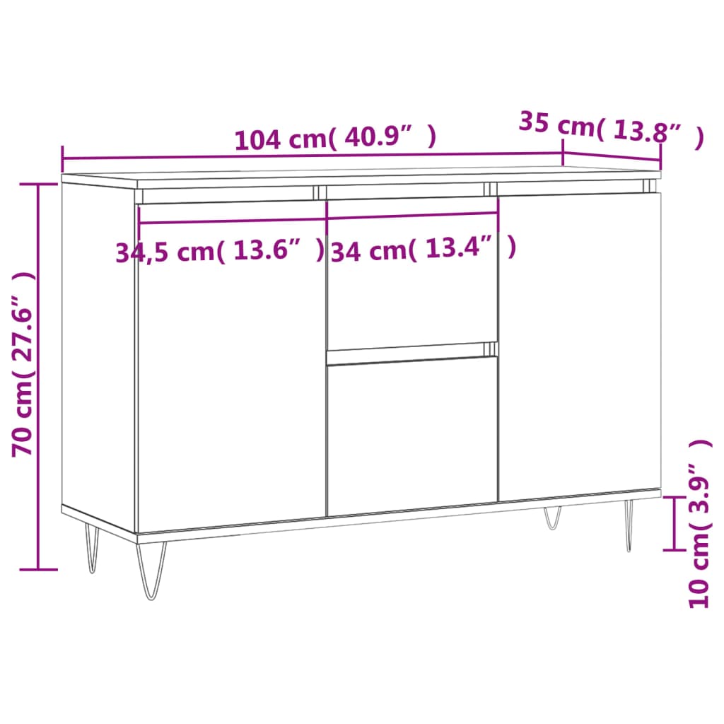 vidaXL Komoda dimljeni hrast 104x35x70 cm inženirski les