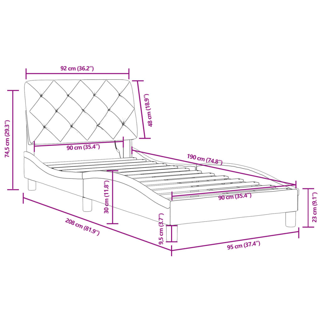 vidaXL Posteljni okvir z LED lučkami moder 90x190 cm žamet