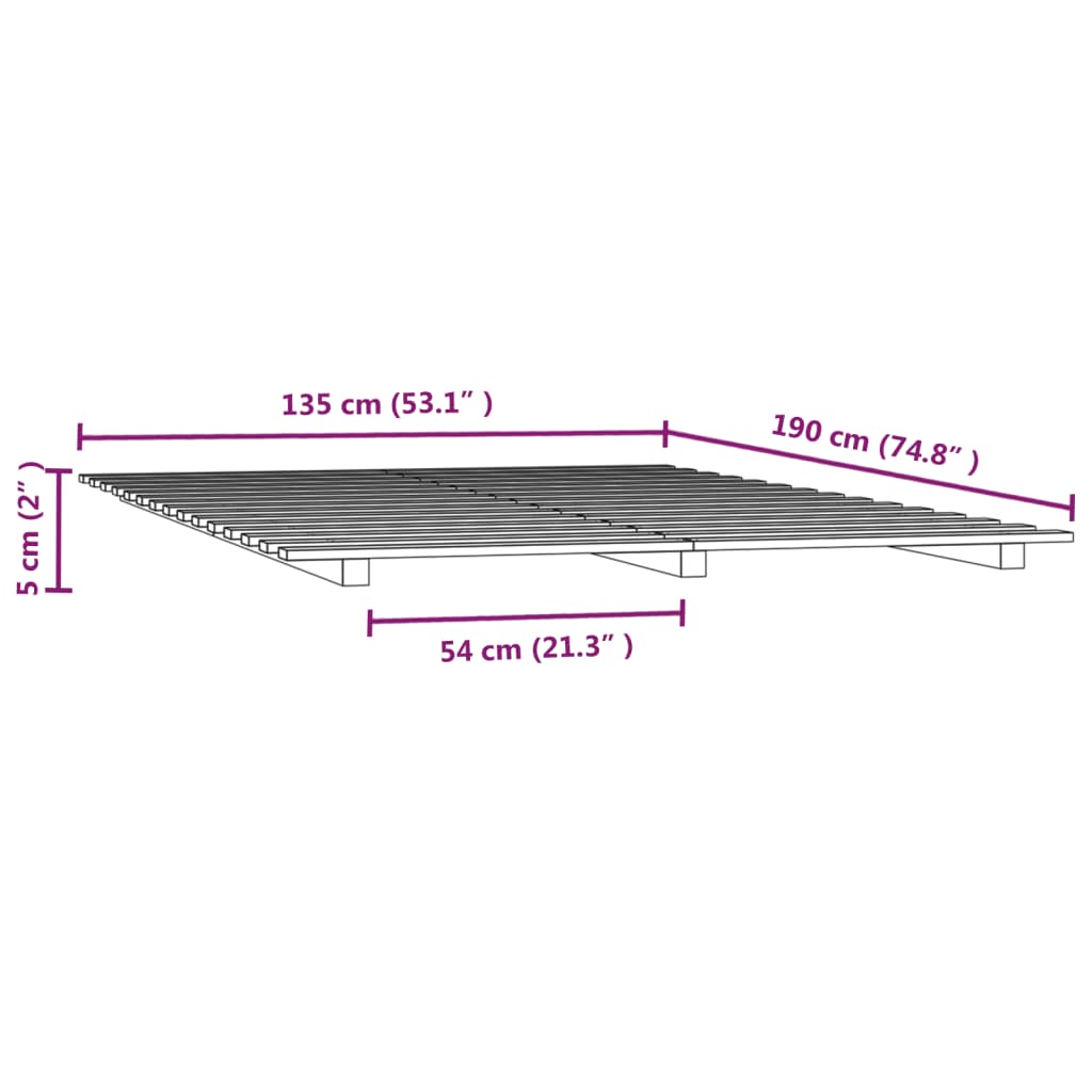 vidaXL Posteljni okvir siv 135x190 cm trdna borovina