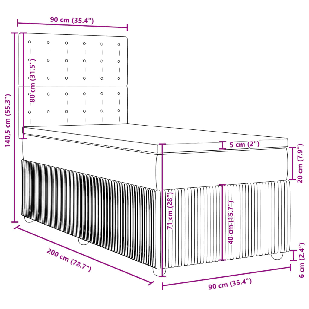 vidaXL Box spring postelja z vzmetnico svetlo siva 90x200 cm blago