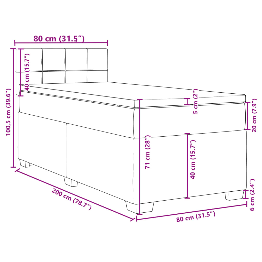 vidaXL Box spring postelja z vzmetnico svetlo siva 80x200 cm žamet