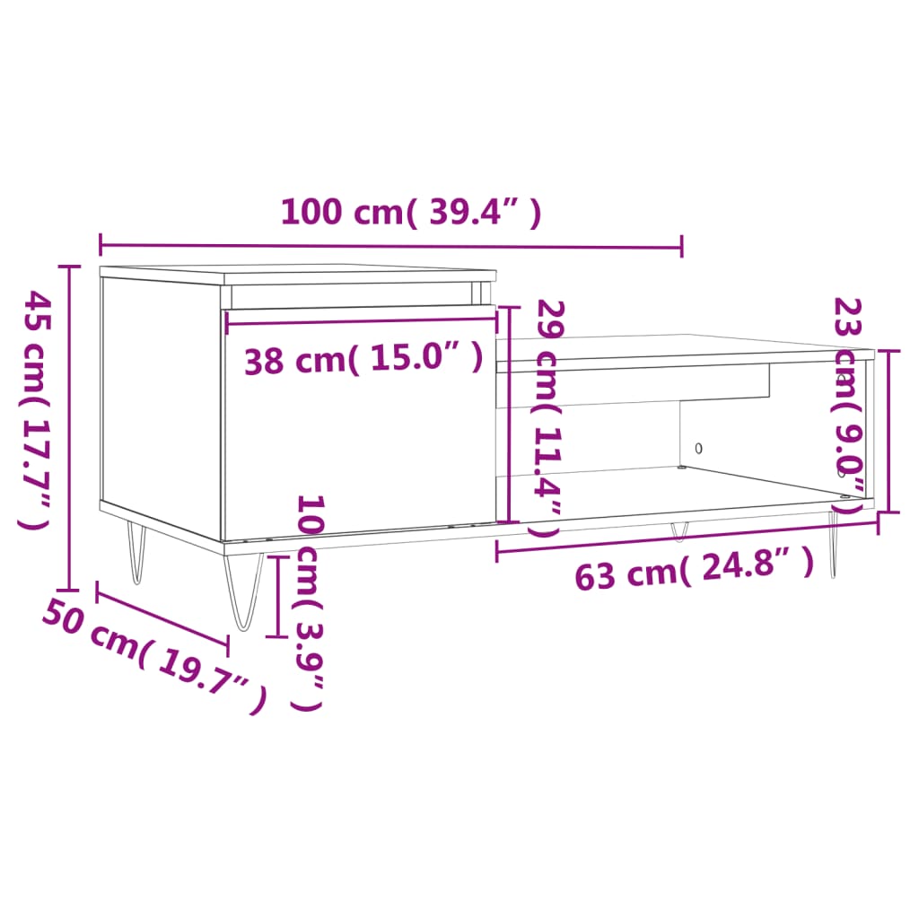 vidaXL Klubska mizica dimljeni hrast 100x50x45 cm inženirski les