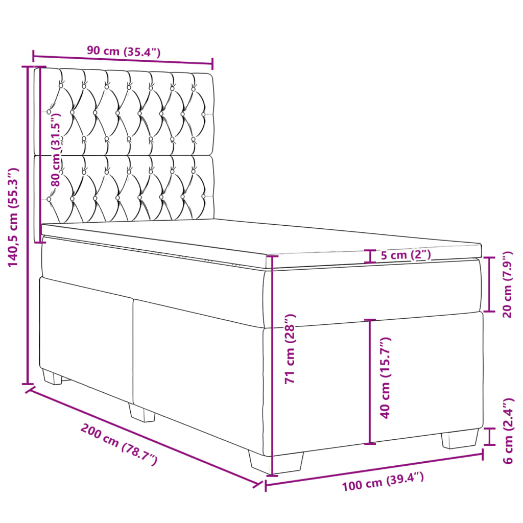 vidaXL Box spring postelja z vzmetnico temno siva 100x200 cm blago