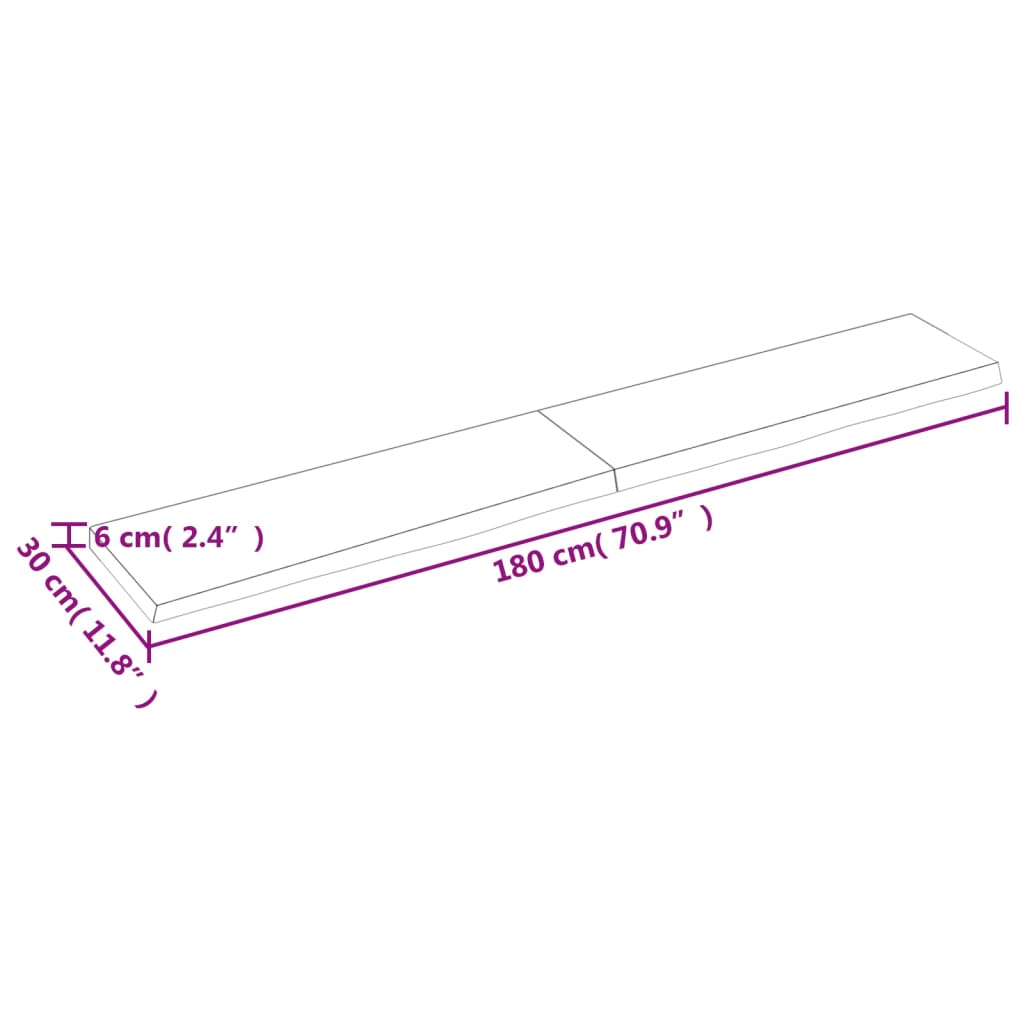 vidaXL Kopalniški pult 180x30x(2-6) cm neobdelan trden les