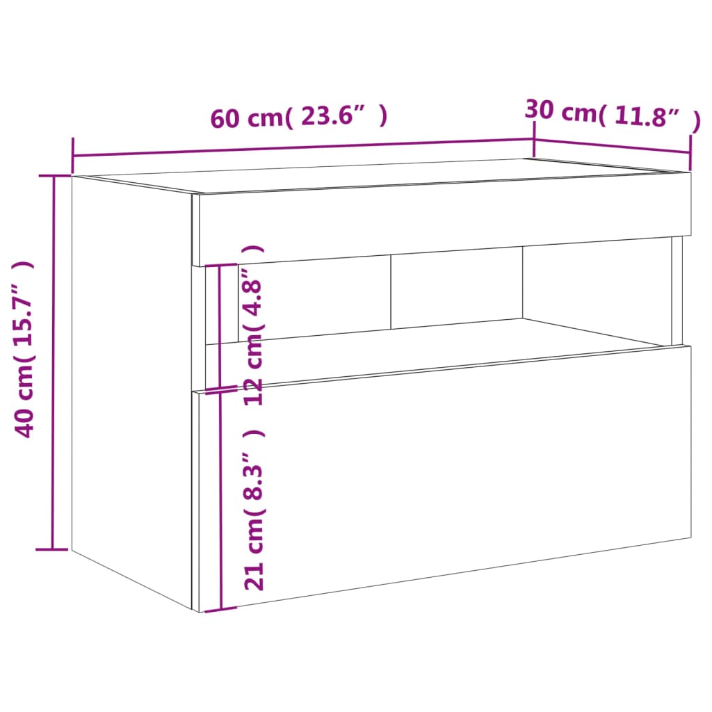 vidaXL Stenska TV omarica z LED lučkami črna 60x30x40 cm