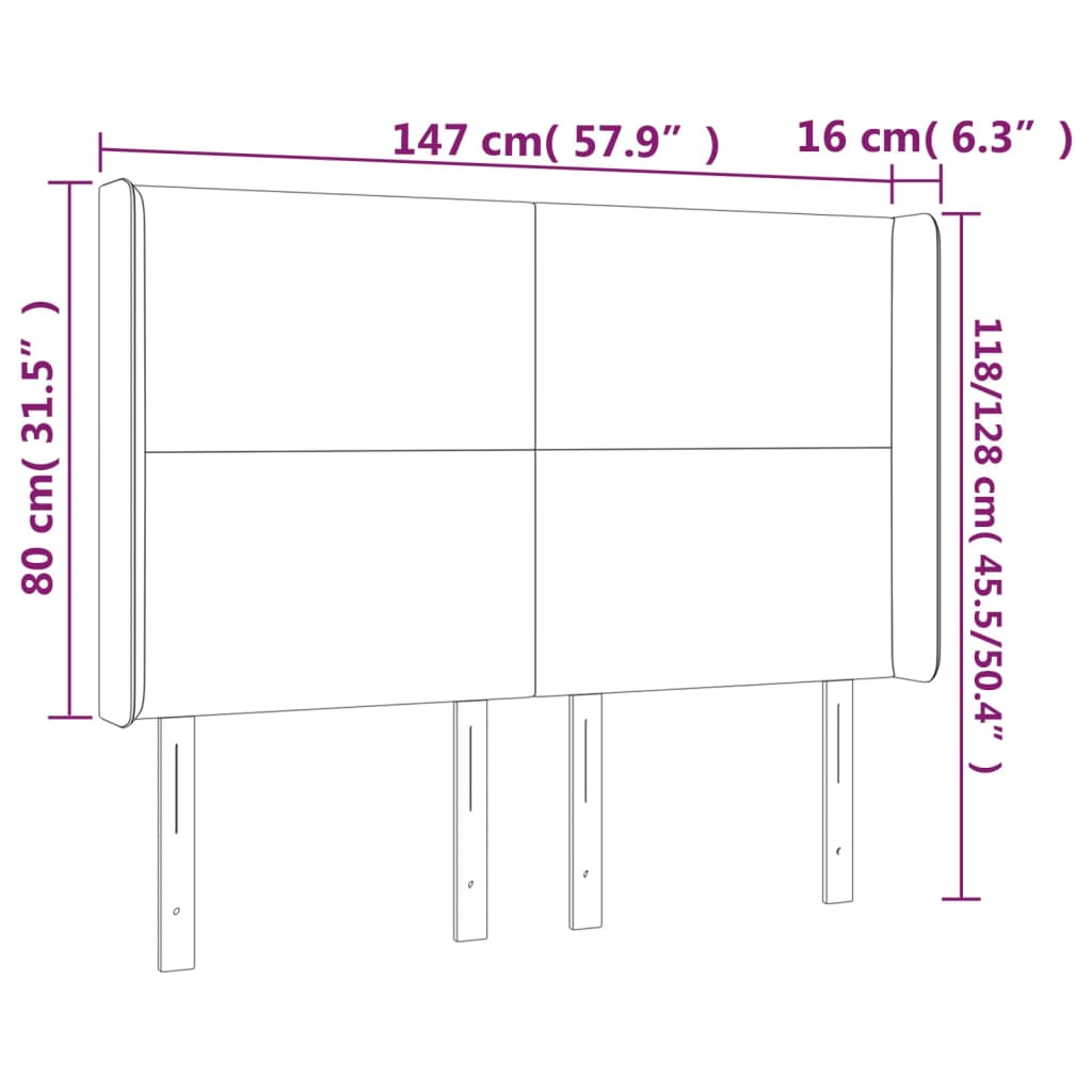 vidaXL Vzglavje z ušesi temno modro 147x16x118/128 cm žamet