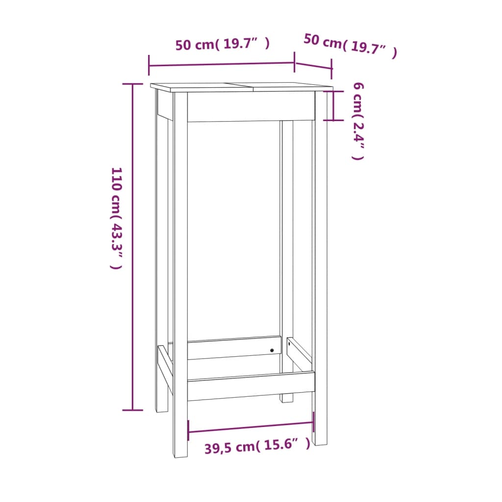 vidaXL Barska miza 50x50x110 cm trdna borovina