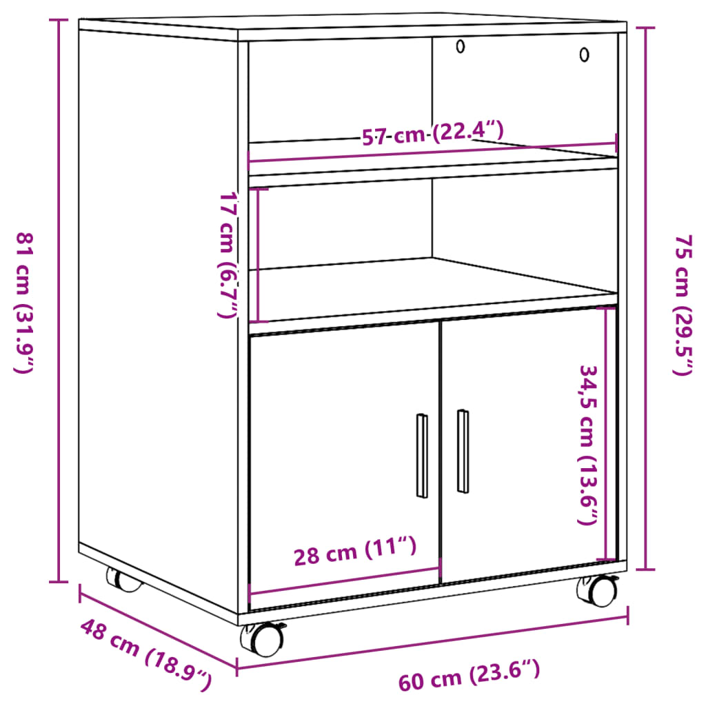 vidaXL Omarica na kolesih starinski les 60x48x81 cm inženirski les