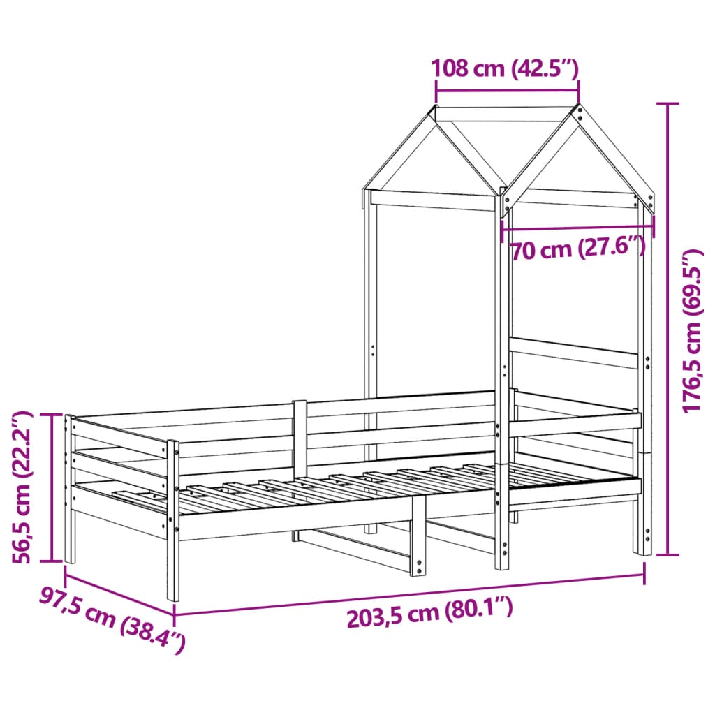 vidaXL Dnevna postelja s streho 90x200 cm trdna borovina