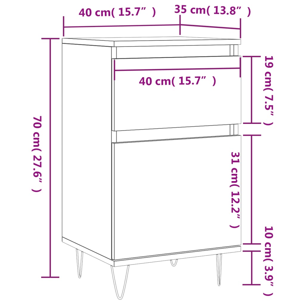 vidaXL Komoda 2 kosa bela 40x35x70 cm inženirski les