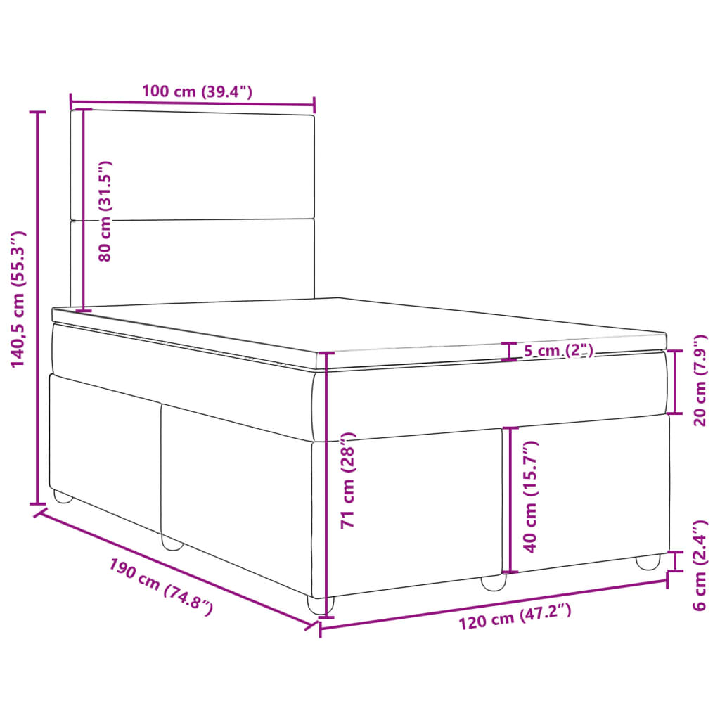 vidaXL Box spring postelja z vzmetnico temno siva 120x190 cm blago