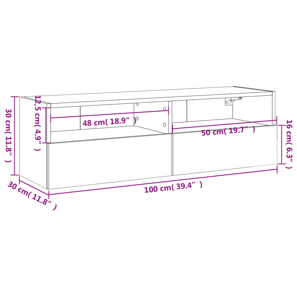 vidaXL Stenska TV omarica črna 100x30x30 cm inženirski les