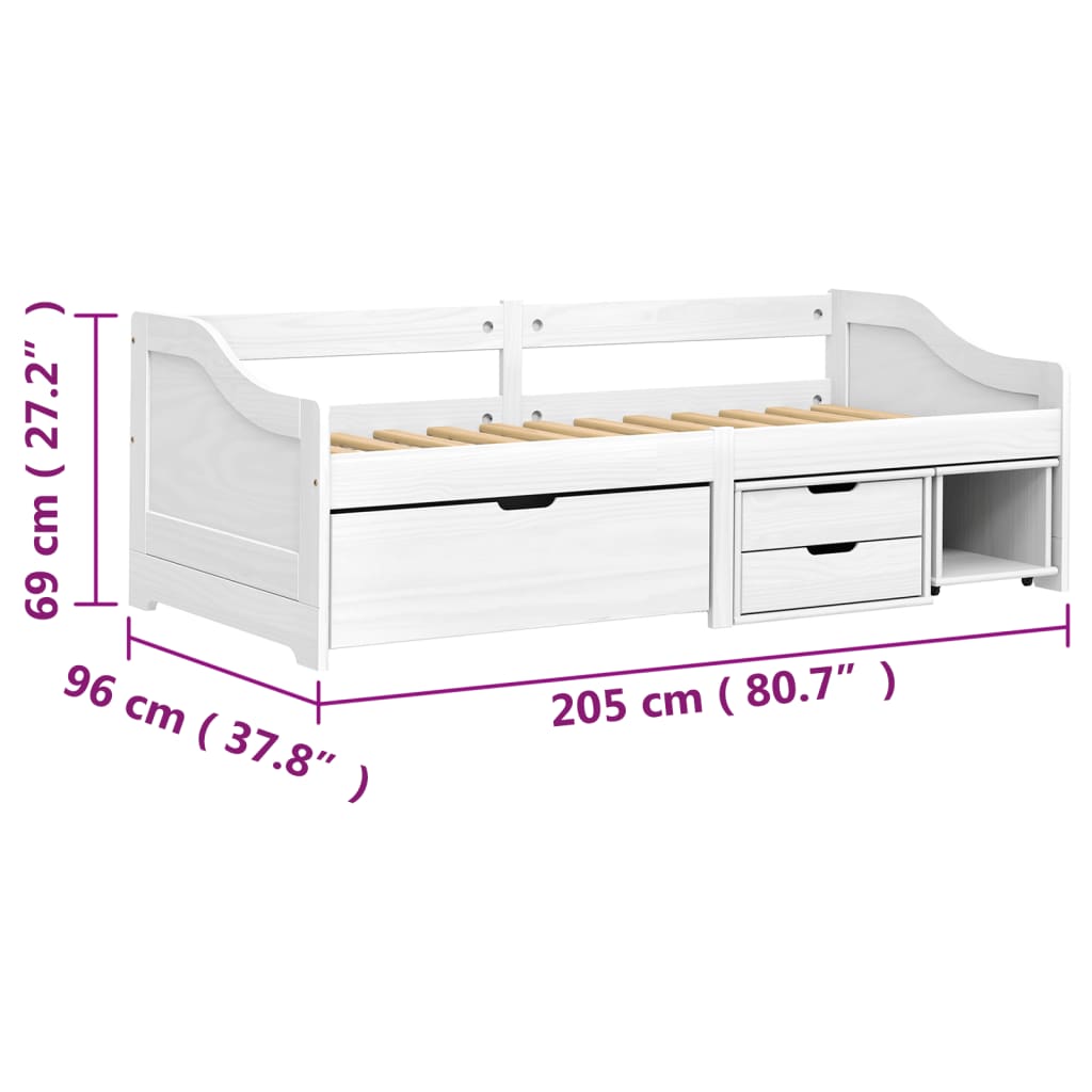 vidaXL Dnevna postelja z 3 predaloma IRUN 90x200cm trdna borovina