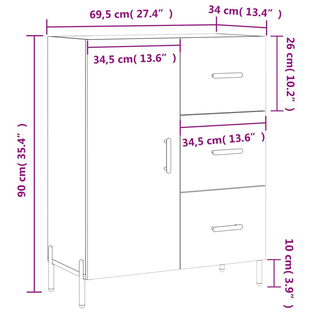 vidaXL Komoda dimljeni hrast 69,5x34x90 cm inženirski les