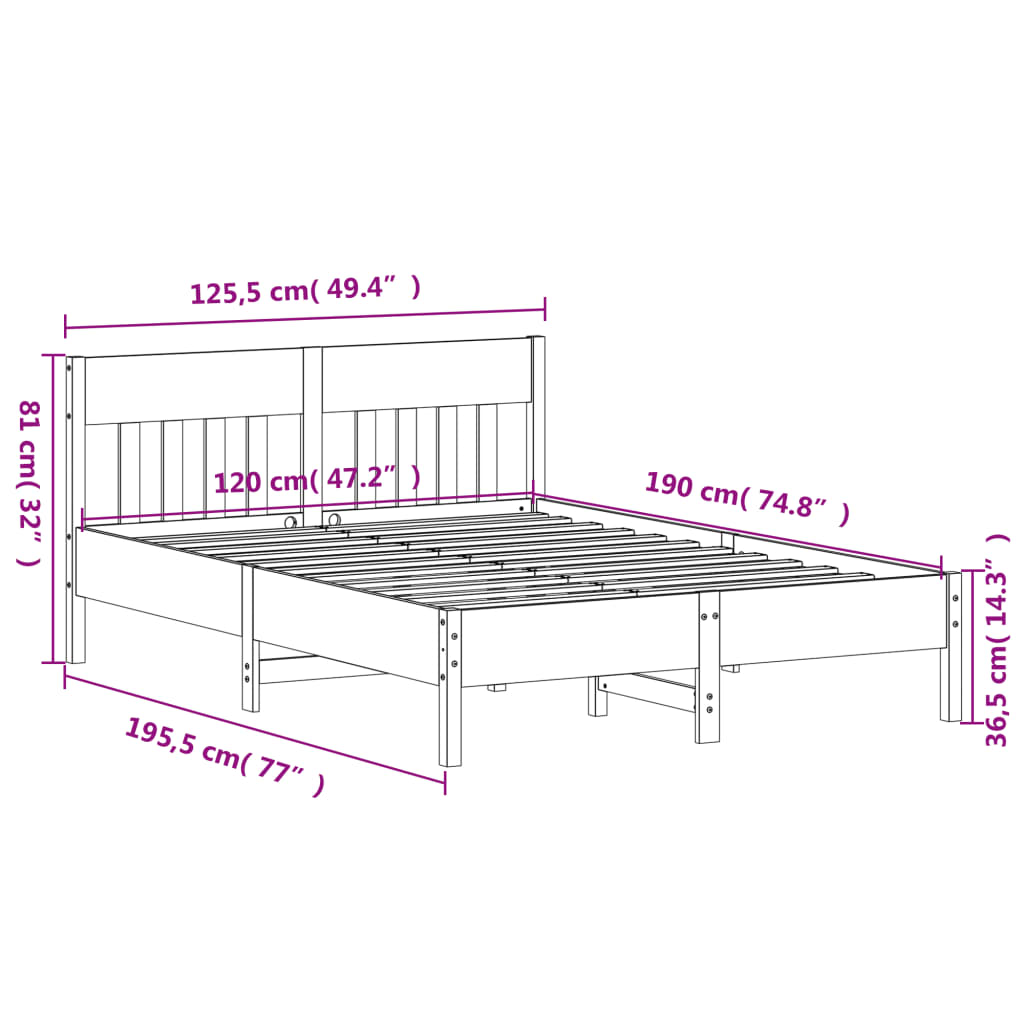 vidaXL Posteljni okvir brez vzmetnice bel 120x190 cm trdna borovina