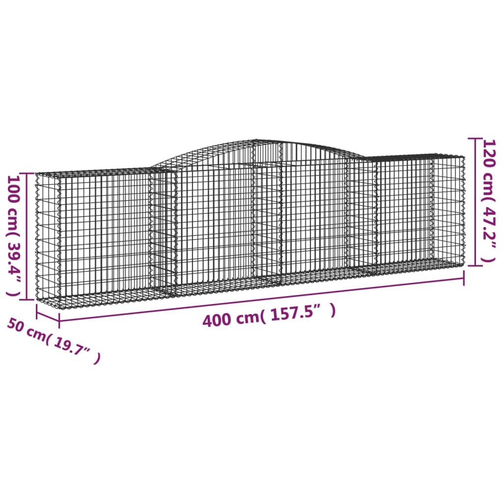 vidaXL Obokane gabion košare 3 kosi 400x50x100/120cm pocinkano železo