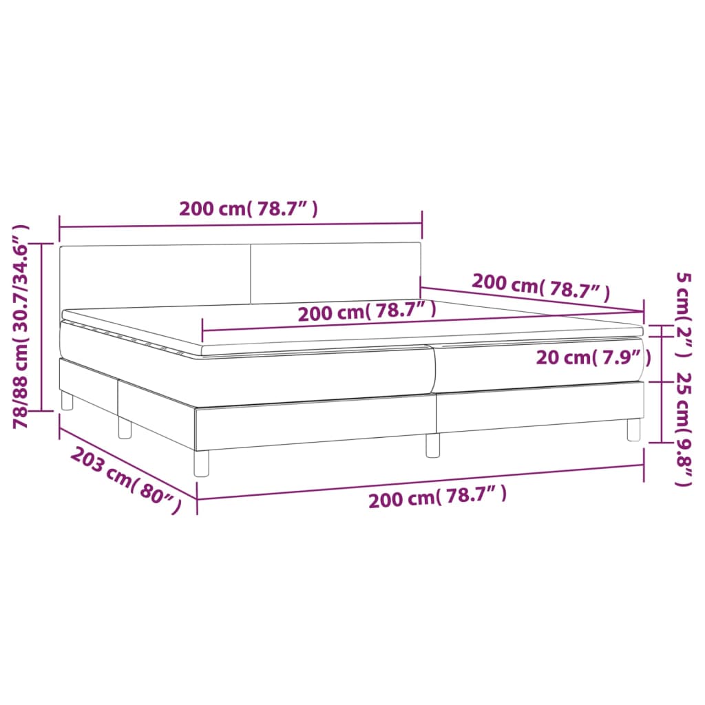 vidaXL Box spring postelja z vzmetnico svetlo siva 200x200 cm blago