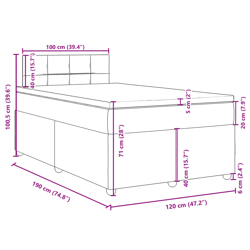 vidaXL Box spring postelja z vzmetnico temno siva 120x190 cm blago