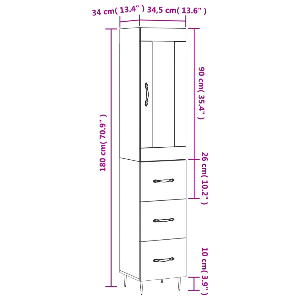 vidaXL Visoka omara betonsko siva 34,5x34x180 cm inženirski les