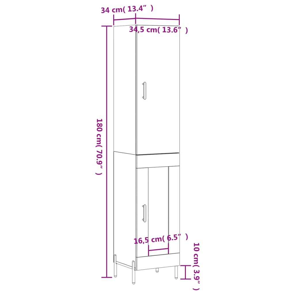 vidaXL Visoka omara dimljeni hrast 34,5x34x180 cm inženirski les