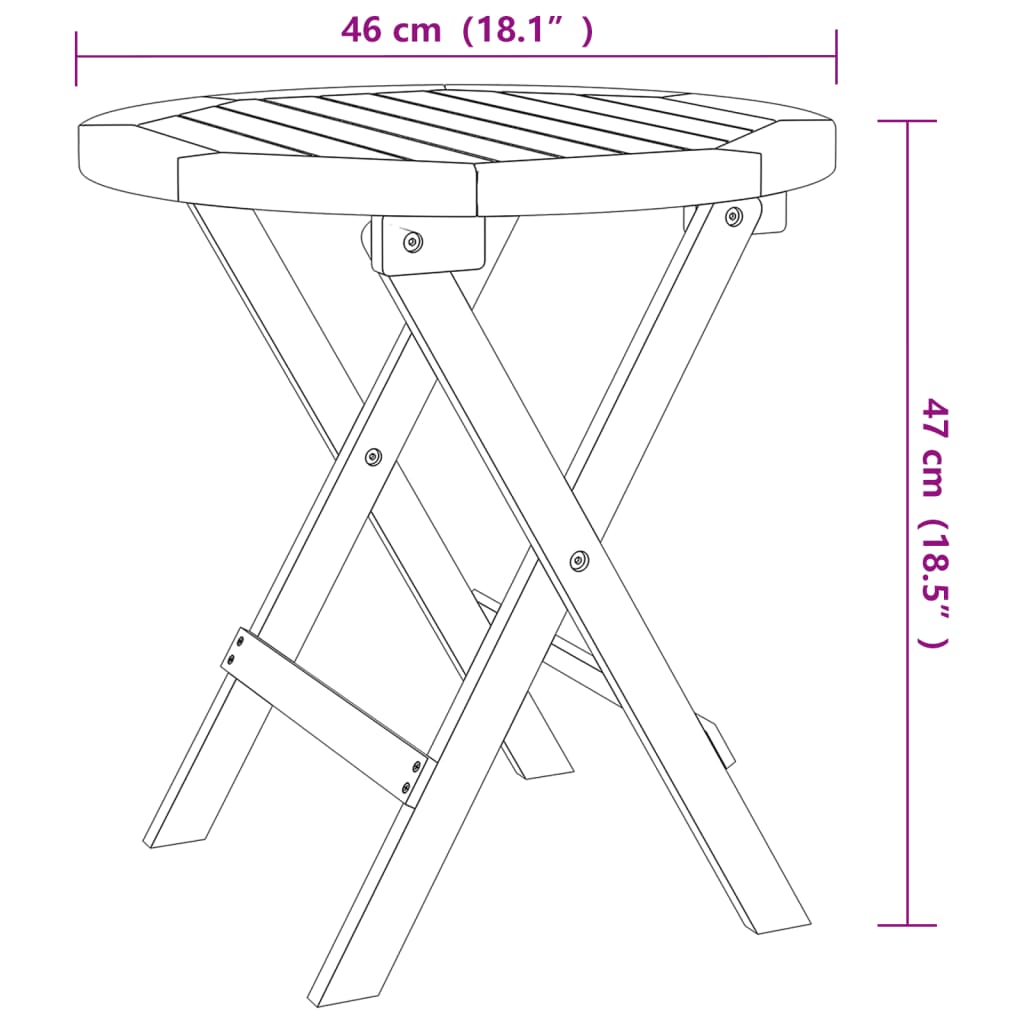 vidaXL Zložljiva vrtna miza bela Ø 46 cm trden akacijev les