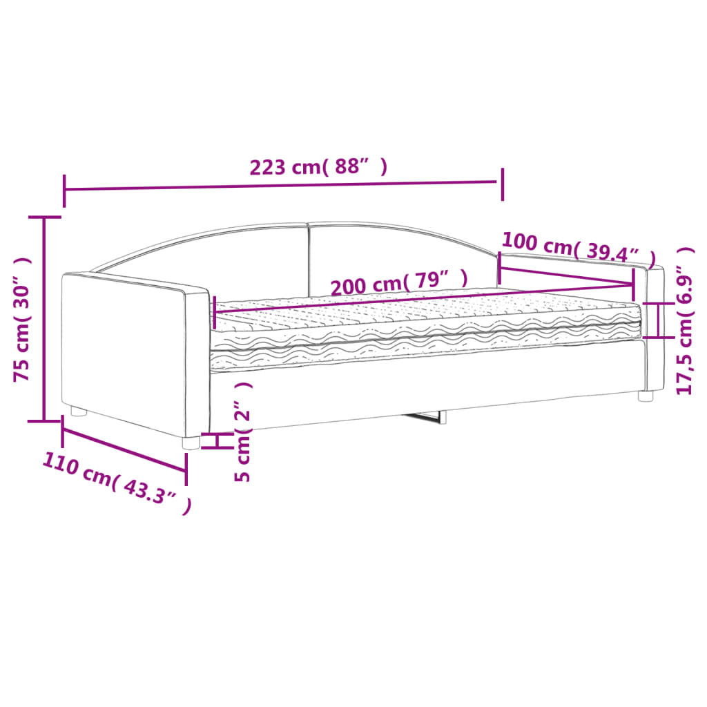 vidaXL Dnevna postelja z vzmetnico krem 100x200 cm blago