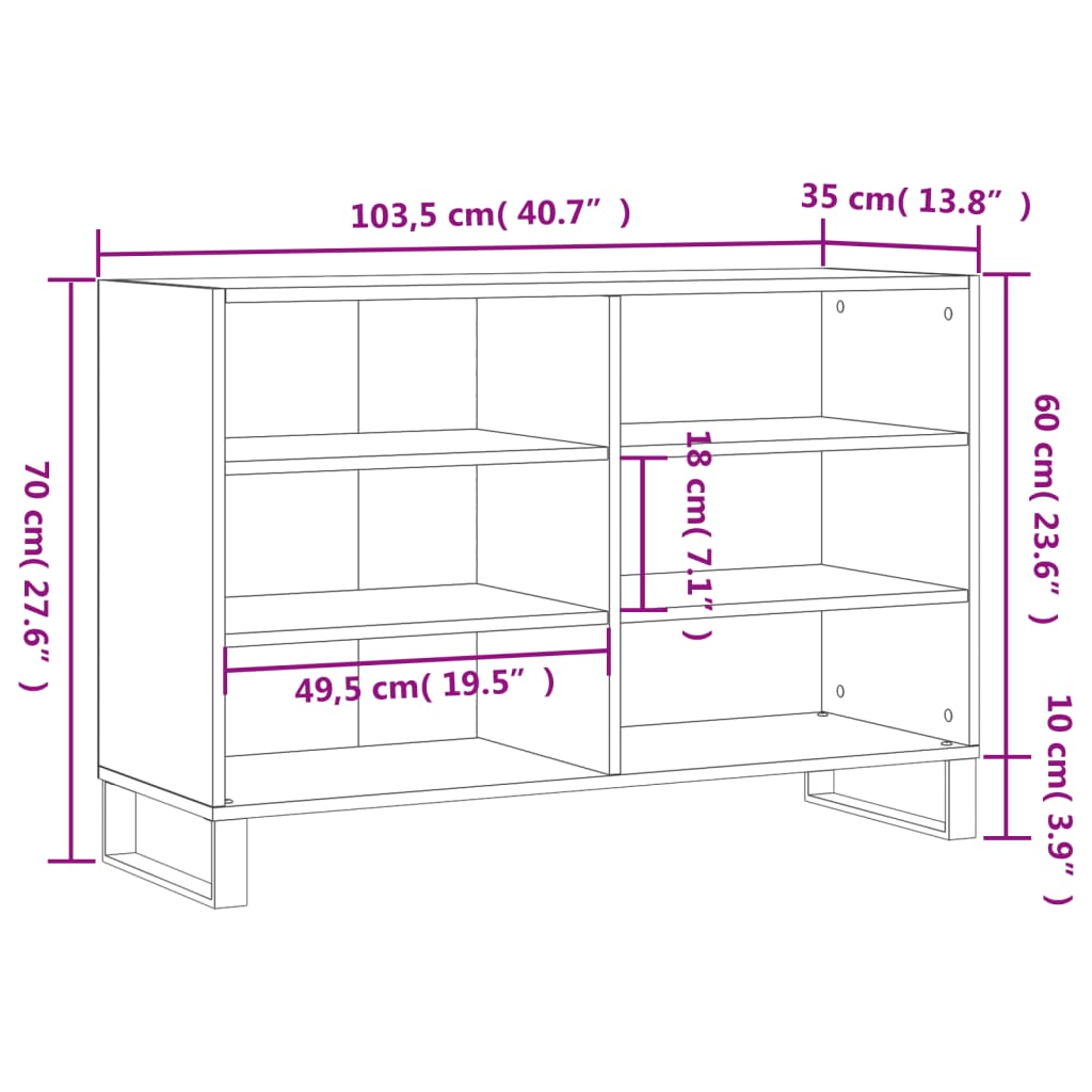 vidaXL Komoda betonsko siva 103,5x35x70 cm inženirski les