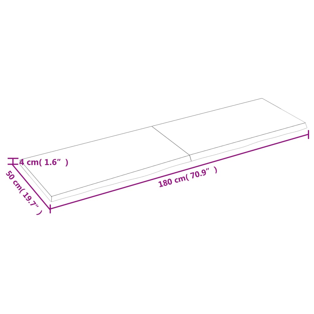 vidaXL Mizna plošča 180x50x(2-4) cm neobdelana trdna hrastovina