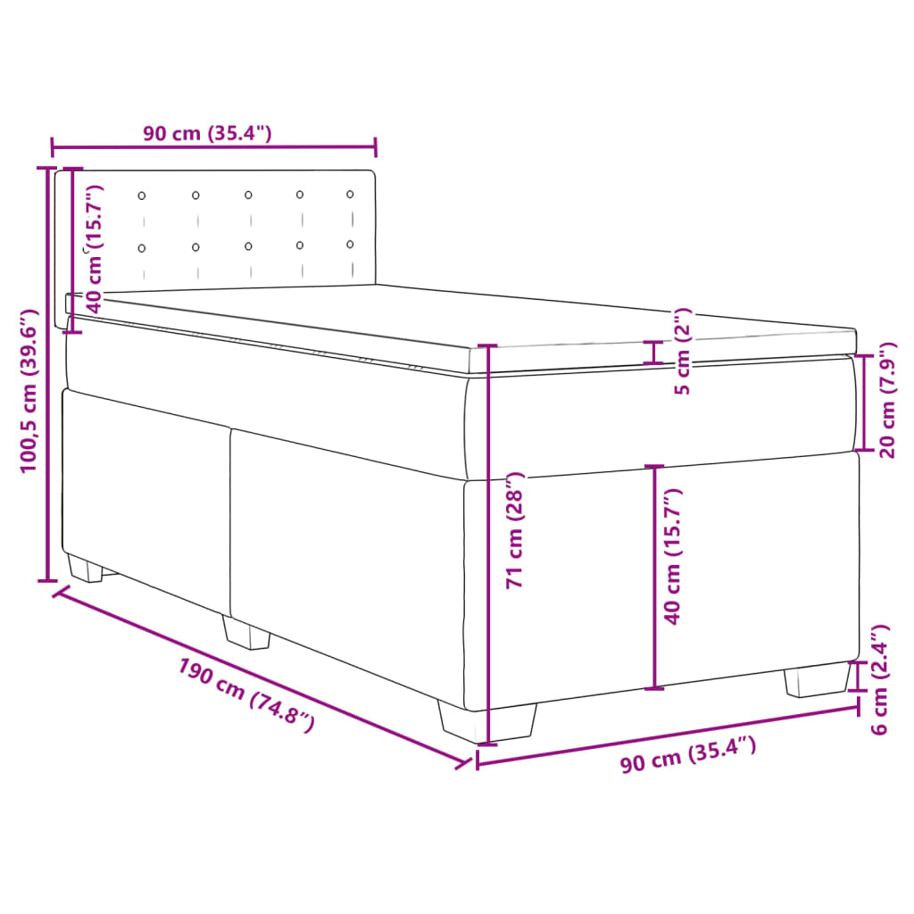 vidaXL Box spring postelja z vzmetnico siva 90x190 cm umetno usnje