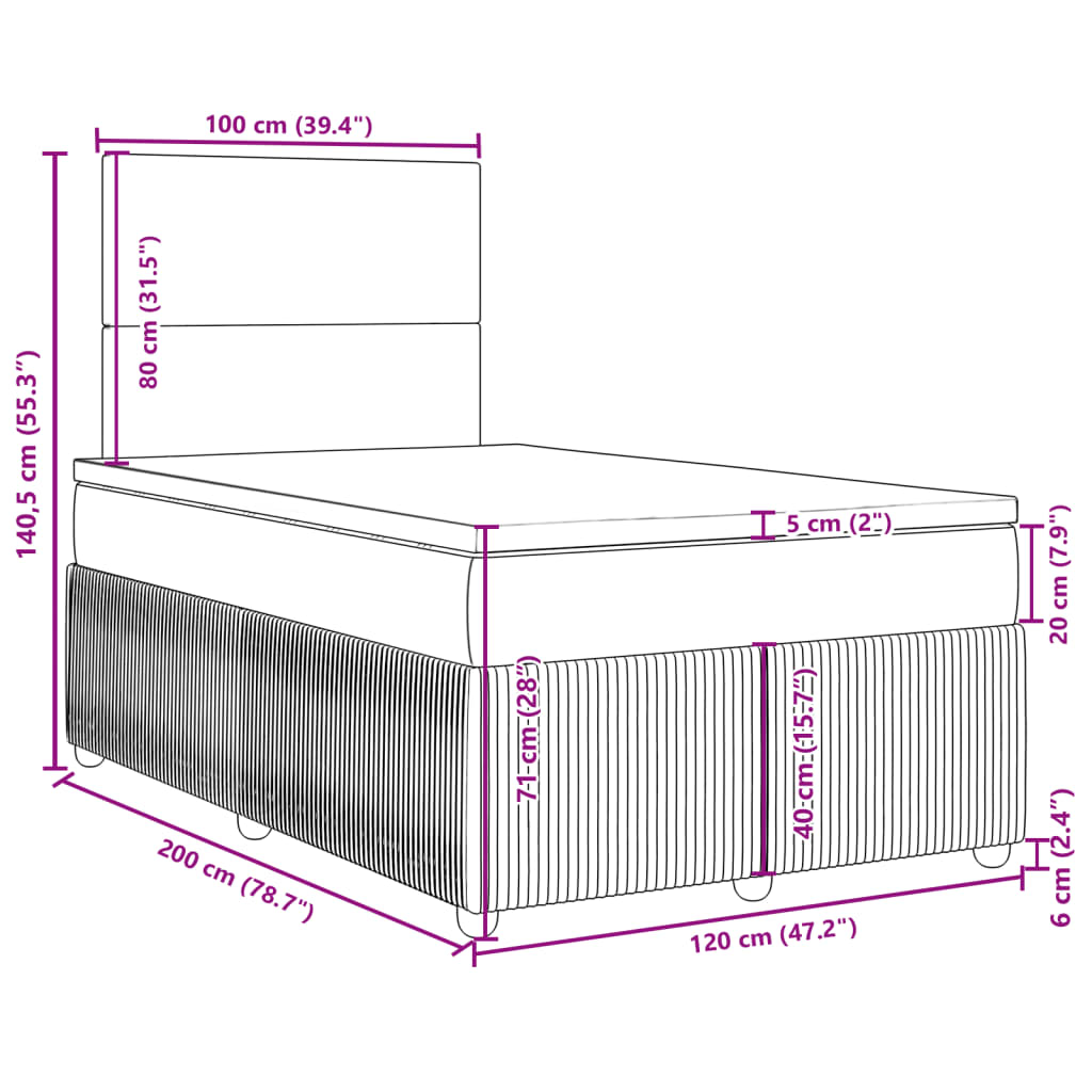 vidaXL Box spring postelja z vzmetnico svetlo siva 120x200 cm blago