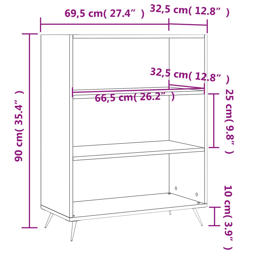 vidaXL Knjižna omara visok sijaj bela 69,5x32,5x90 cm inženirski les