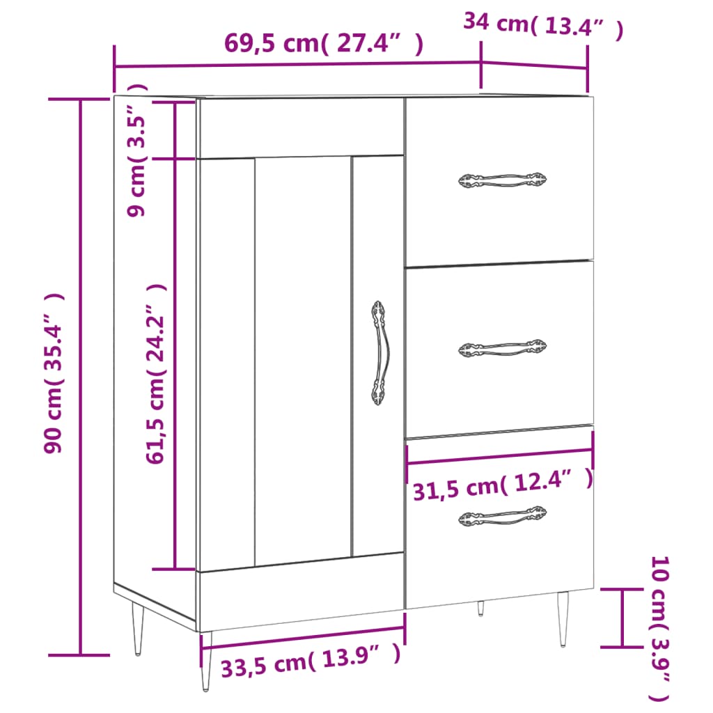 vidaXL Komoda sonoma hrast 69,5x34x90 cm inženirski les