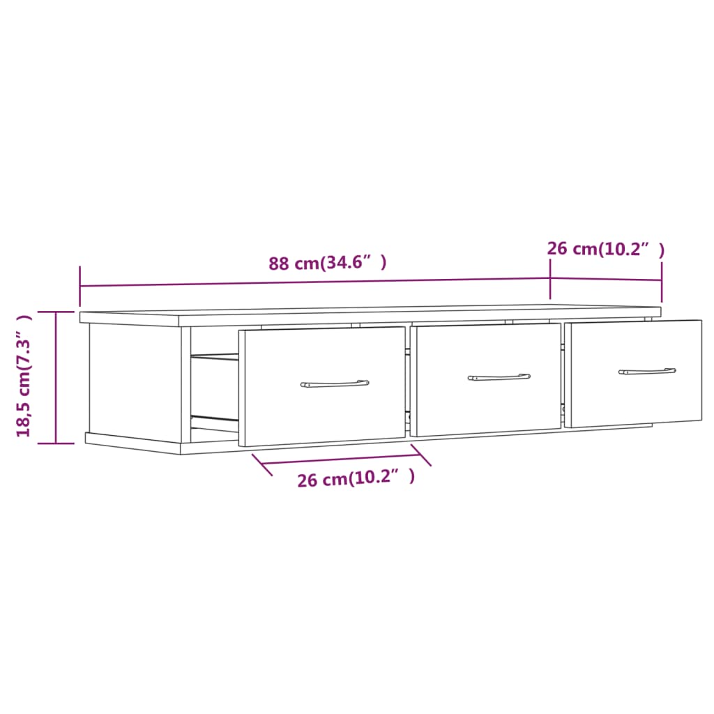 vidaXL Stenska omarica rjavi hrast 88x26x18,5 cm konstruiran les