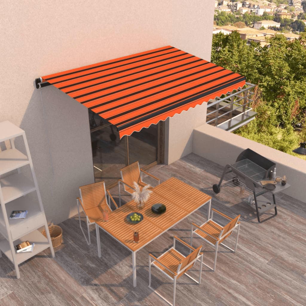 vidaXL Ročno zložljiva tenda 450x350 cm oranžna in rjava