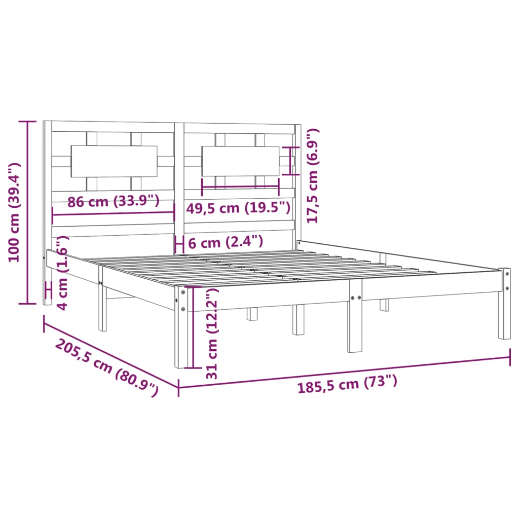 vidaXL Posteljni okvir siv iz trdne borovine 180x200 cm