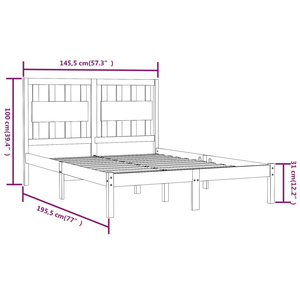 vidaXL Posteljni okvir iz trdne borovine 140x190 cm