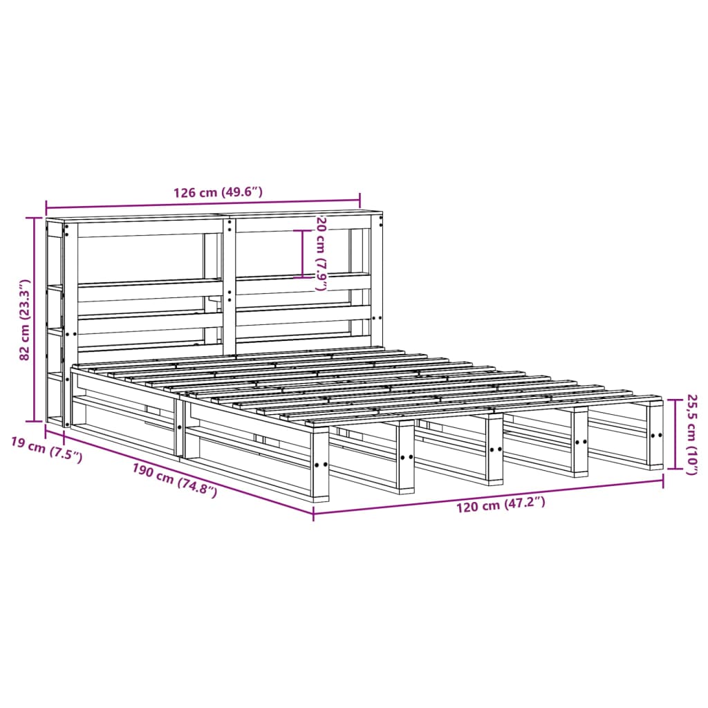 vidaXL Posteljni okvir brez vzmetnice bel 120x190 cm trdna borovina