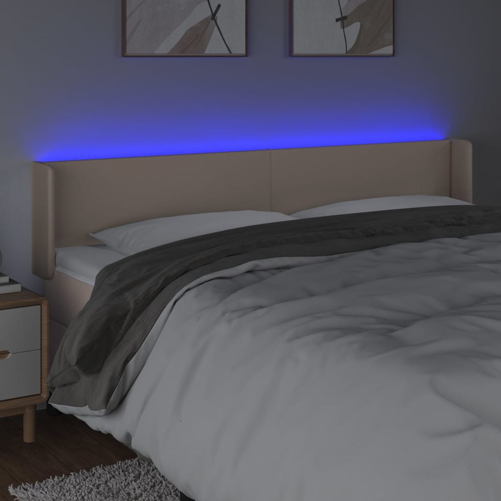 vidaXL LED posteljno vzglavje kapučino 203x16x78/88 cm umetno usnje