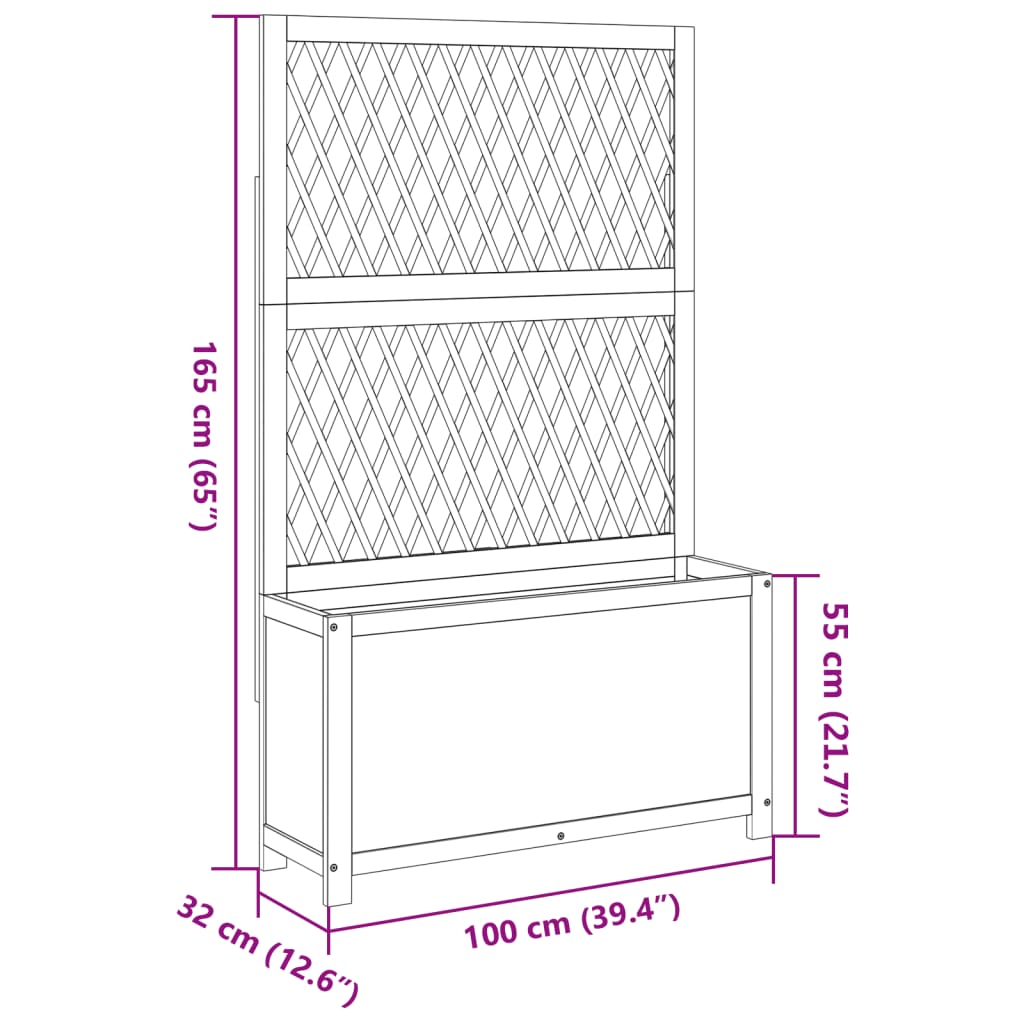 vidaXL Cvetlično korito z mrežo 100x32x165 cm trdna akacija