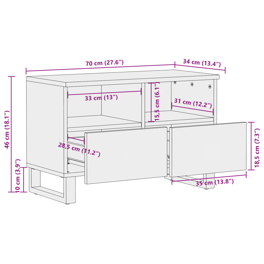 vidaXL TV omarica rjava 70x34x46 cm trden mangov les