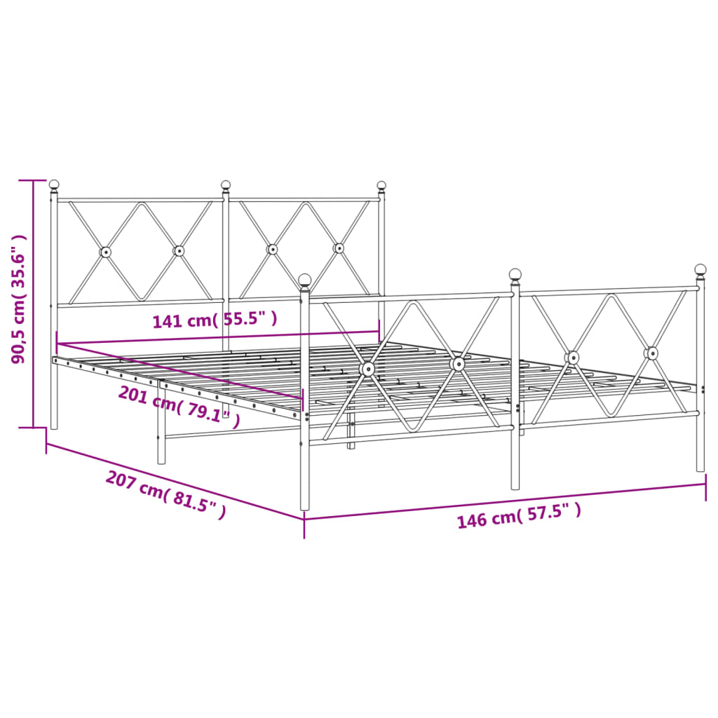 vidaXL Kovinski posteljni okvir z vzglavjem in vznožjem bel 140x200 cm