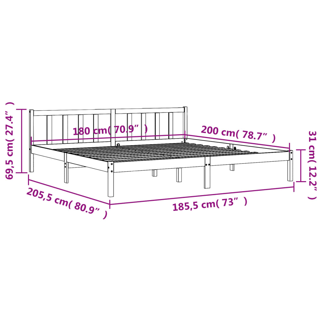 vidaXL Posteljni okvir brez vzmetnice vošč. rjav 180x200 cm borovina