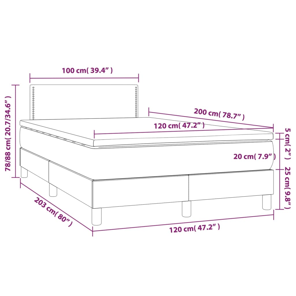 vidaXL Box spring postelja z vzmetnico moder 120x200 cm blago