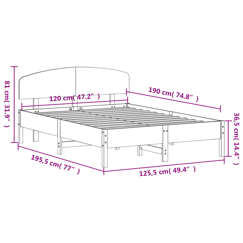 vidaXL Posteljni okvir brez vzmetnice bel 120x190 cm trdna borovina