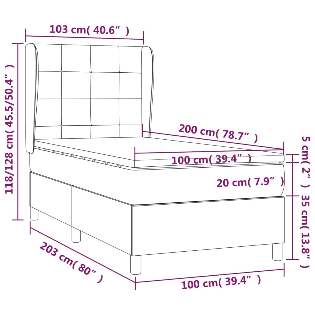 vidaXL Box spring postelja z vzmetnico temno zelena 100x200 cm žamet