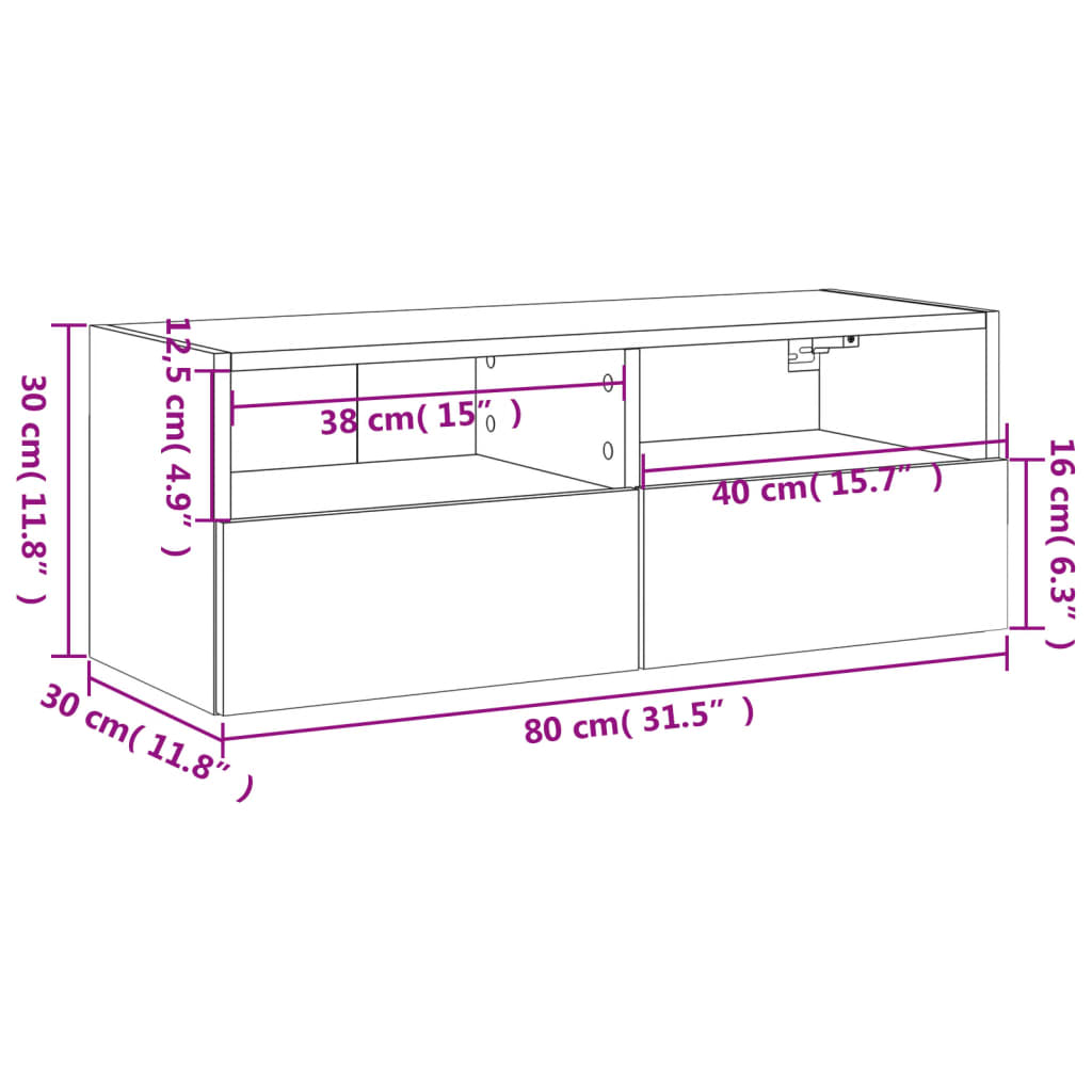 vidaXL Stenska TV omarica črna 80x30x30 cm iverna plošča