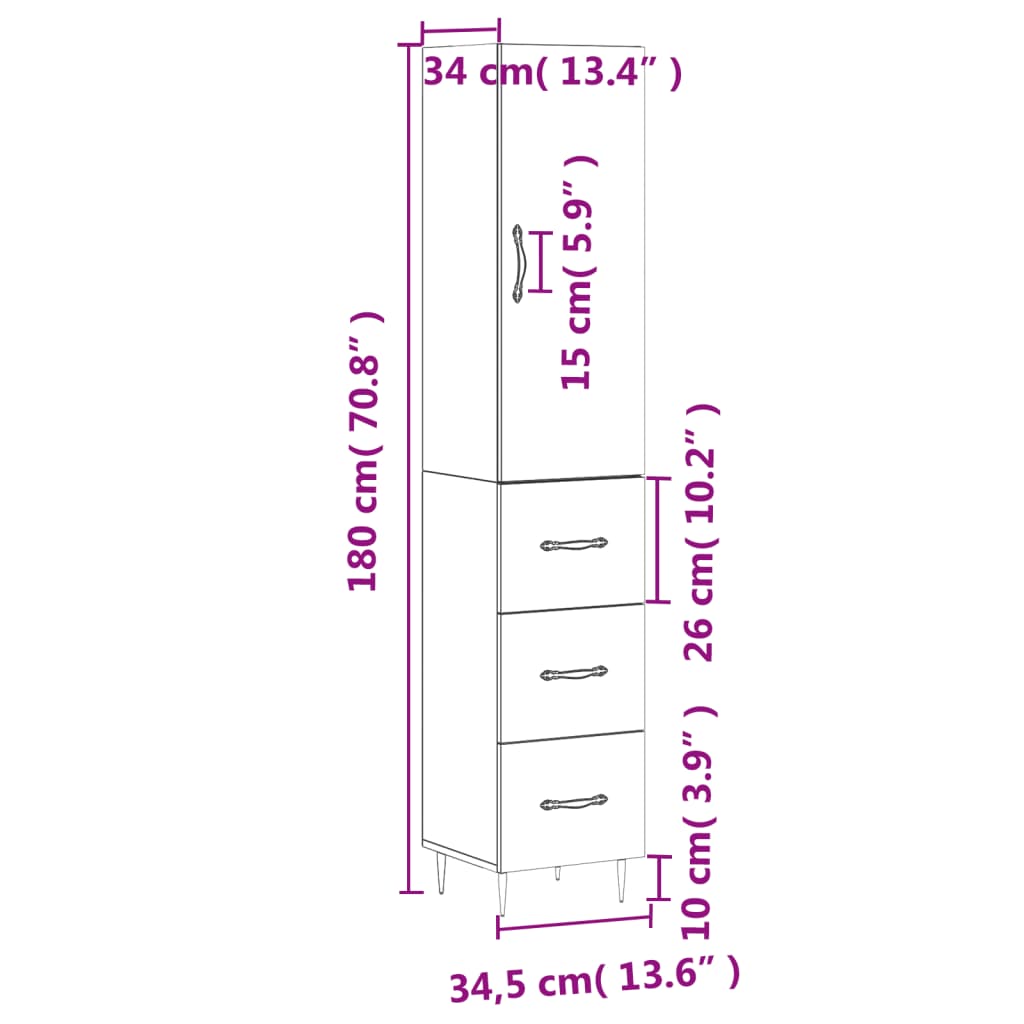 vidaXL Visoka omara dimljeni hrast 34,5x34x180 cm inženirski les